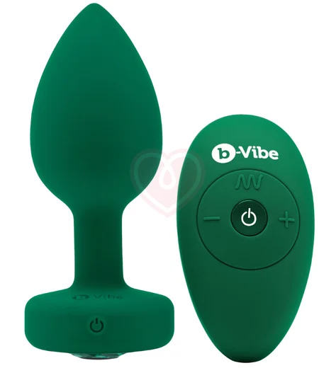 Вибропробка b-Vibe Vibrating Jewel Plug с кристаллом и пультом зелёная фото 2