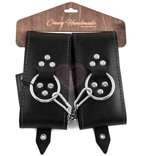Большие кожаные оковы на ноги Crazy Hand Made чёрные фото 1