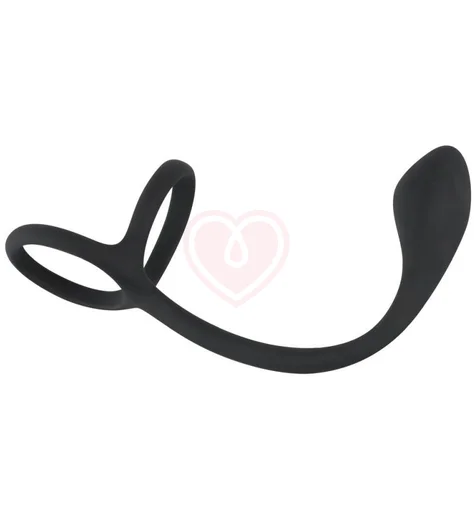 Эрекционное кольцо с анальной пробкой Orion Black Velvets Cock Ball Ring Plug фото 1