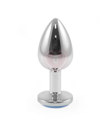 Анальная пробка с голубым кристаллом Lola Games Diamond Light blue Small серебро фото 2