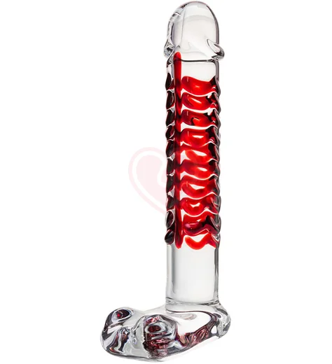 Стеклянный фаллоимитатор с мошонкой Sexus Glass Red Devil фото 1
