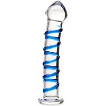 Стеклянный фаллоимитатор с синей спиралью Sexus Glass Twisted Power