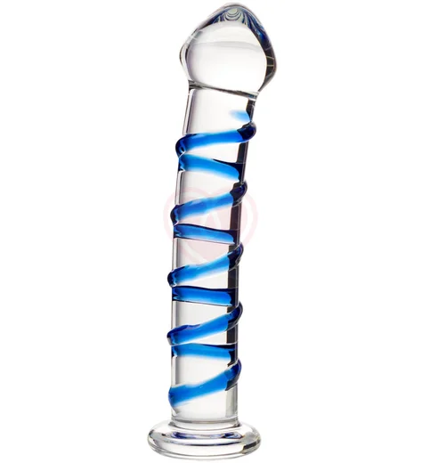 Стеклянный фаллоимитатор с синей спиралью Sexus Glass Twisted Power фото 1
