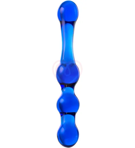 Двусторонний стеклянный фаллоимитатор с 4 шариками Sexus Glass Blue Ocean фото 1