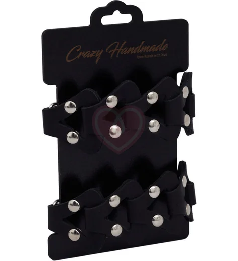 Кожаные наручники из звеньев Crazy Hand Made чёрные фото 3