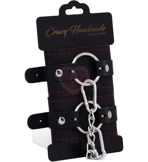 Кожаные наручники Crazy Hand Made чёрно-красные фото 2