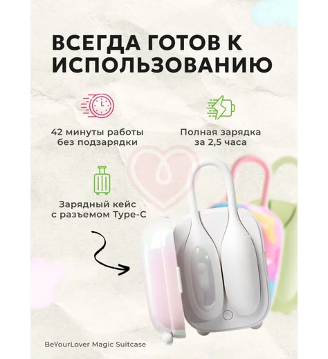Вибратор с вакуумным клиторальным стимулятором BeYourLover Magic Suitcase белый фото 10