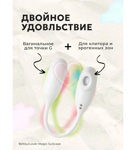 Вибратор с вакуумным клиторальным стимулятором BeYourLover Magic Suitcase белый фото 14