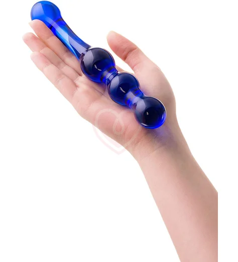 Двусторонний стеклянный фаллоимитатор с 4 шариками Sexus Glass Blue Ocean фото 2