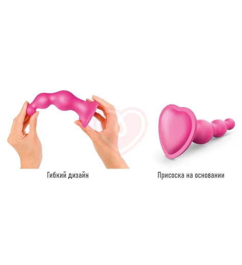 Рельефный фаллоимитатор Strap-On-Me Dildo Plug Beads размер L 14,8 см розовый фото 2