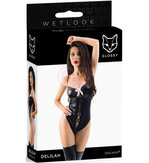 Боди с открытой спинкой и бантиком Glossy Delilah черное фото 5