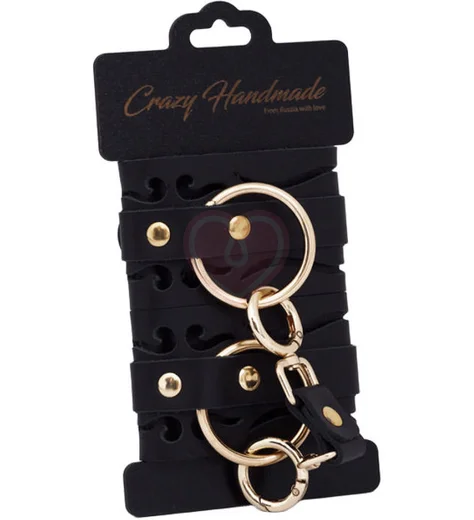 Кожаные оковы Crazy Hand Made с золотистым покрытием фото 2