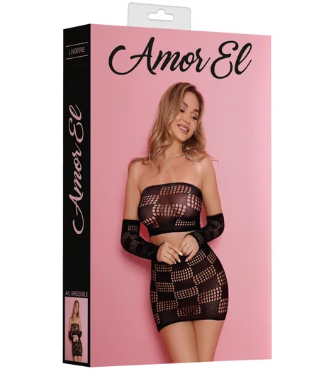 Комплект Amor El из топа и юбки с квадратным узором чёрный фото 3
