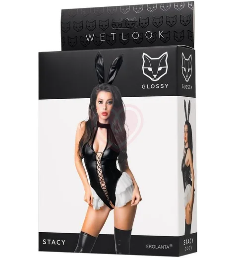 Комплект из боди и ободка с ушками кролика Glossy Stacy черный фото 8
