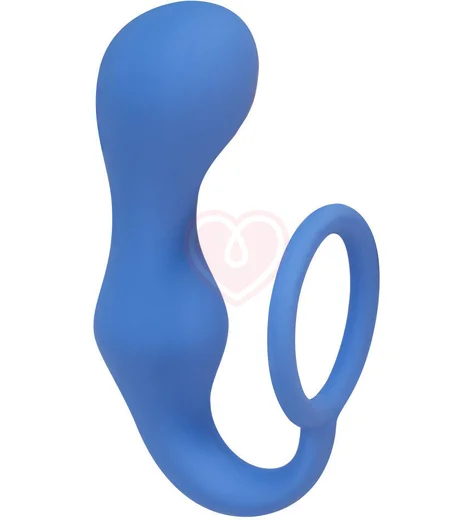 Анальная пробка с эрекционным кольцом Lola Games Double Pleasure Anal Plug голубая фото 2