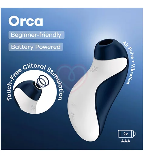 Вакуумный стимулятор в форме касатки Satisfyer Orca Battery Series синий фото 4