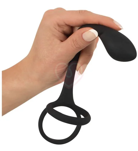 Эрекционное кольцо с анальной пробкой Orion Black Velvets Cock Ball Ring Plug фото 3
