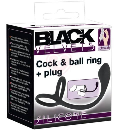 Эрекционное кольцо с анальной пробкой Orion Black Velvets Cock Ball Ring Plug фото 6