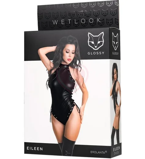 Боди с боковой шнуровкой Glossy Eileen черное фото 6