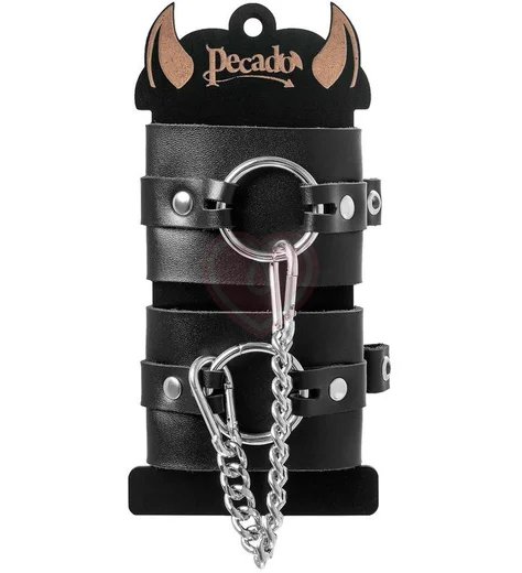 Наручники из толстой кожи с люверсами Pecado BDSM черные фото 5