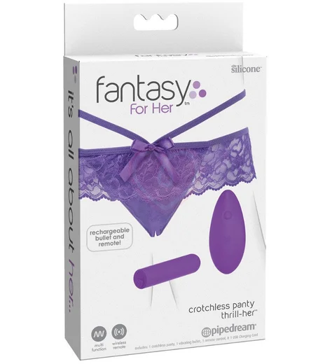 Клиторальный набор с вибратором и пультом Crotchless Panty Thrill-Her фиолетовый фото 8
