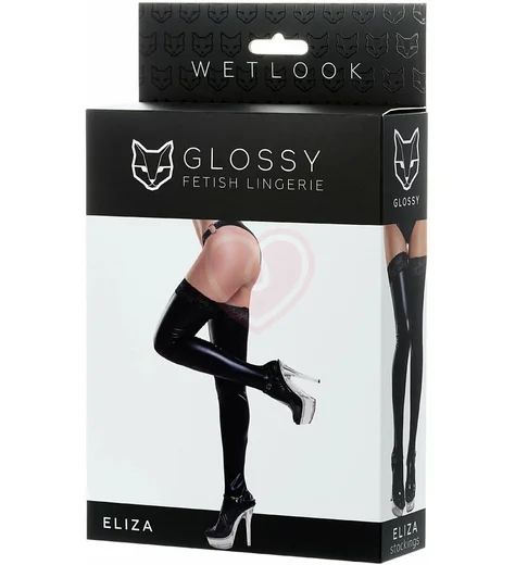 Чулки женские с кружевными вставками Glossy Eliza черные фото 4