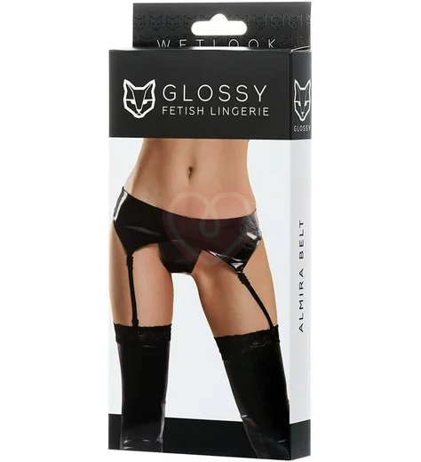 Пояс для чулок с трусиками Glossy Almira черный фото 4