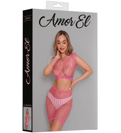 Сетчатый комплект Amor El из топа и юбки розовый фото 3