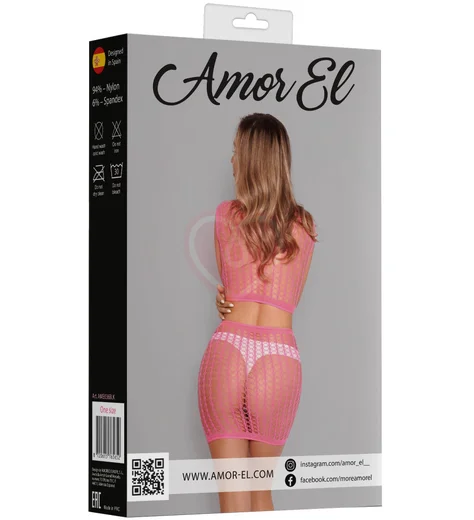 Сетчатый комплект Amor El из топа и юбки розовый фото 4