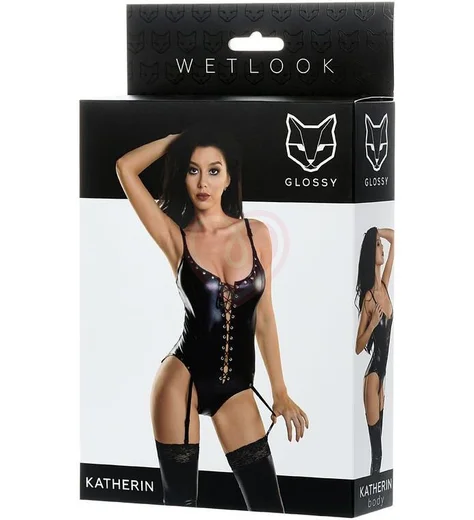 Боди со шнуровкой Glossy Katherin черное фото 5