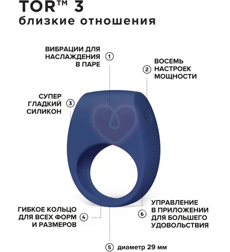 Эрекционное виброкольцо Lelo Tor 3 с управлением от приложения синее фото 2