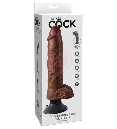 Гнущийся вибратор реалистик на присоске с мошонкой King Cock Vibrating 20 см коричневый фото 2