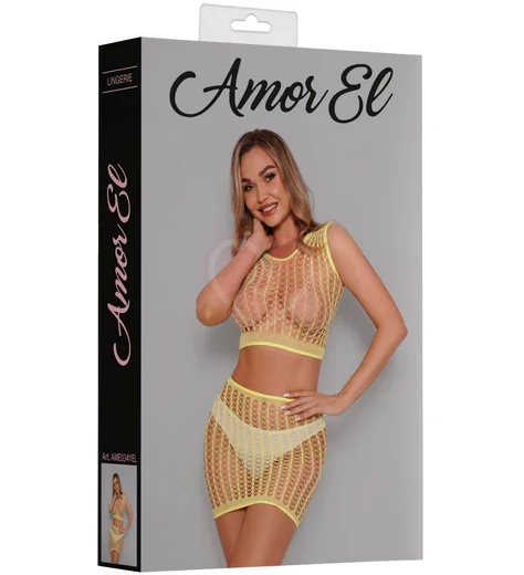 Сетчатый комплект Amor El из топа и юбки жёлтый фото 3