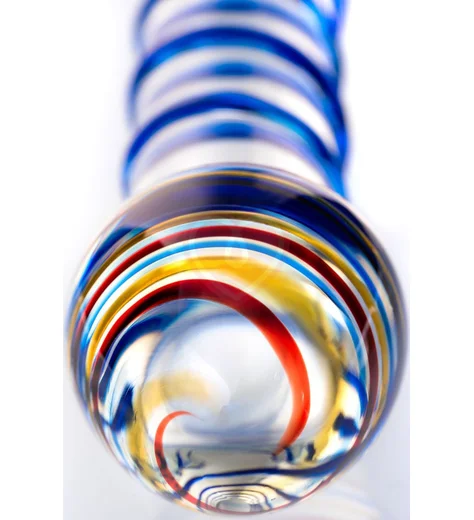 Стеклянный фаллоимитатор с цветной головкой и синей спиралью Sexus Glass Lovers Beads фото 4