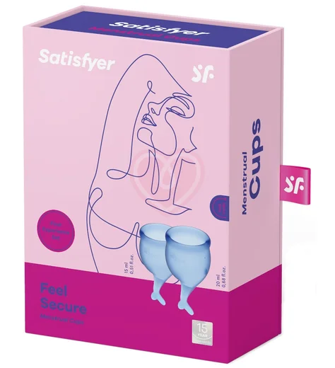 Набор из 2 менструальных чаш с хвостиком Satisfyer синий фото 2