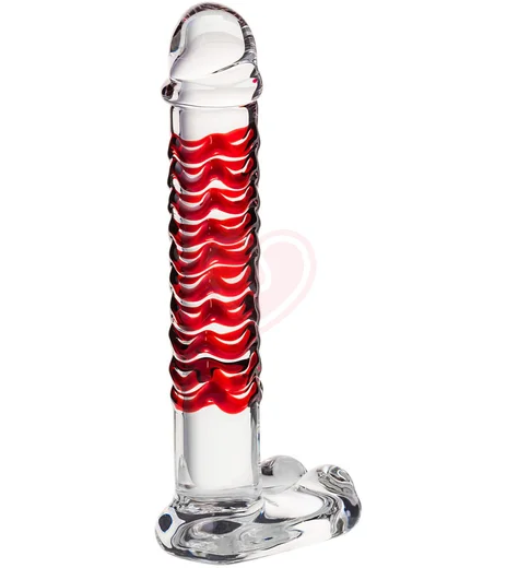 Стеклянный фаллоимитатор с мошонкой Sexus Glass Red Devil фото 3