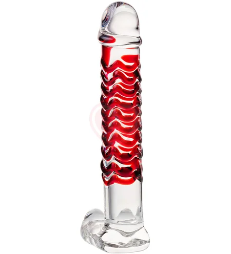 Стеклянный фаллоимитатор с мошонкой Sexus Glass Red Devil фото 4