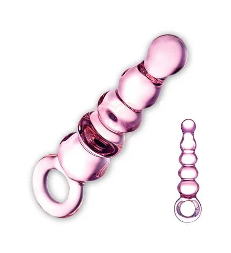 Стеклянный рельефный анальный стимулятор Glas Quintessence Anal Slider розовый фото 3
