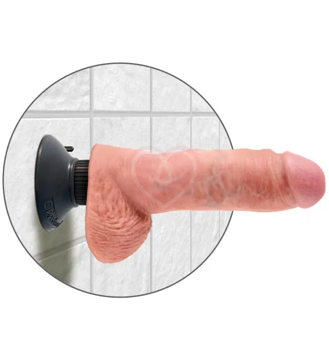 Гнущийся вибратор реалистик на присоске с мошонкой King Cock Vibrating 15 см телесный фото 3