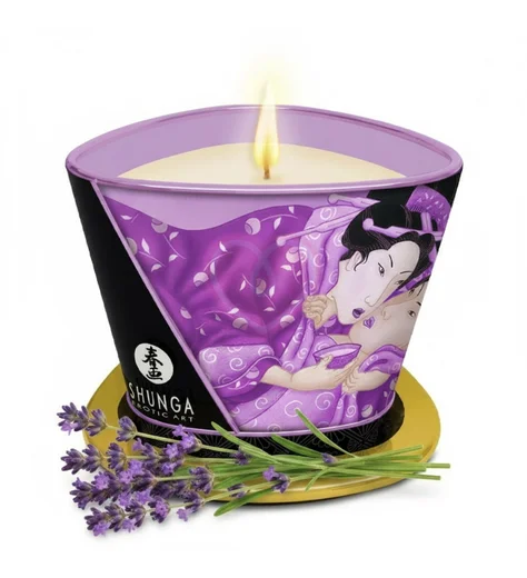 Массажное аромамасло в виде свечи Shunga Sensation Lavender Лаванда 170 мл фото 1