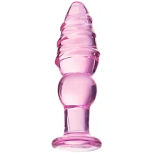Стеклянная анальная пробка с рельефной головкой Sexus Glass розовая