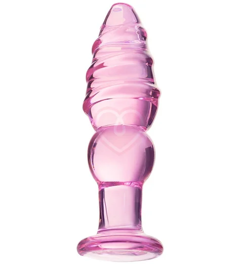 Стеклянная анальная пробка с рельефной головкой Sexus Glass розовая фото 1