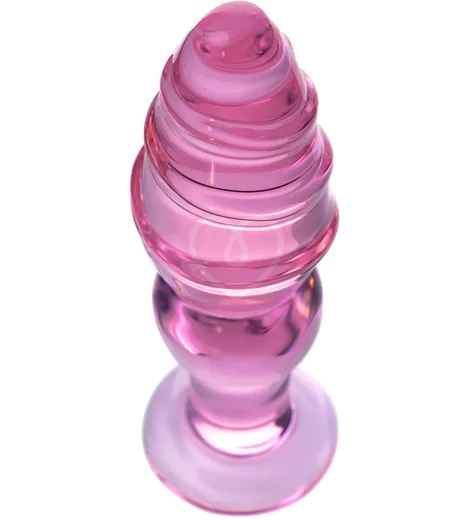 Стеклянная анальная пробка с рельефной головкой Sexus Glass розовая фото 2