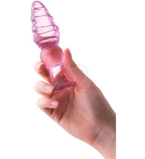Стеклянная анальная пробка с рельефной головкой Sexus Glass розовая фото 4