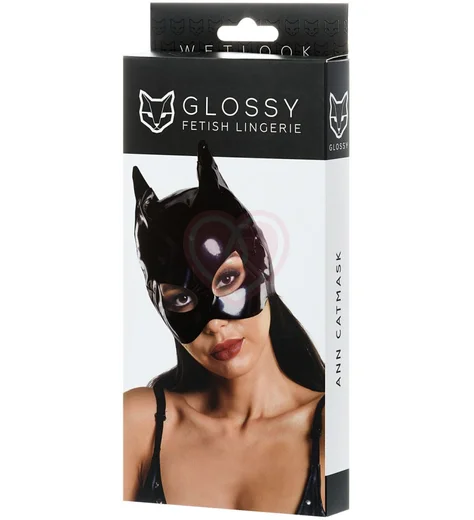 Маска кошки Glossy Ann из материала Wetlook чёрная фото 3