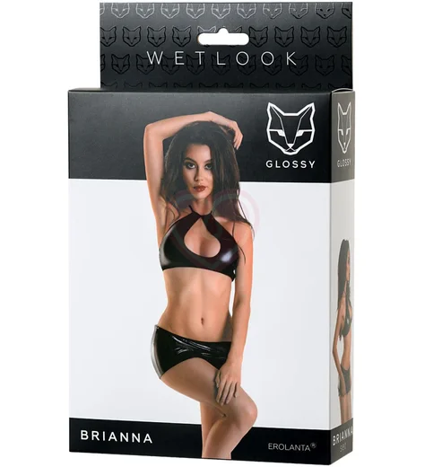 Комплект с топом и мини-юбкой Glossy Brianna из материала Wetlook чёрный фото 5