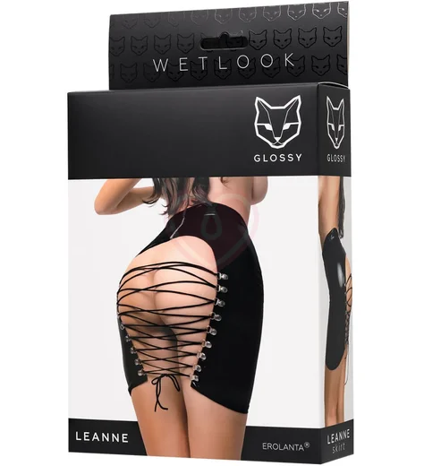 Мини-юбка с открытой попкой Glossy Leanne из материала Wetlook чёрная фото 5