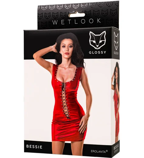 Платье с корсетной шнуровкой Glossy Bessie из материала Wetlook красное фото 7