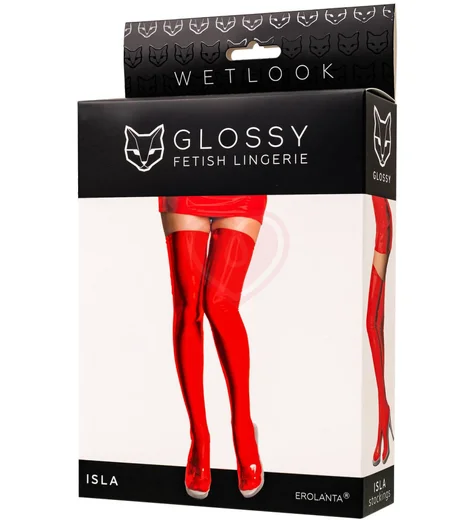 Чулки Glossy Isla из материала Wetlook красные фото 4