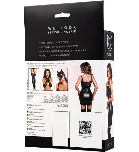 Платье с кружевом Glossy Nelly из материала Wetlook чёрное фото 5
